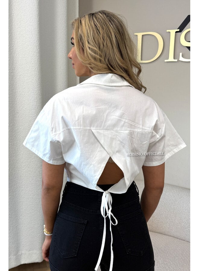 WHITE - 'CARMEN BLOUSE' - OPEN BACK SHORT SLEEVE SHIRT