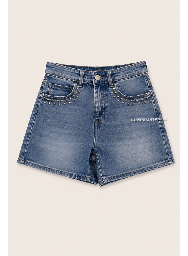 BLUE - 'DANI SHORT' - STRETCH STUDS DENIM SHORT