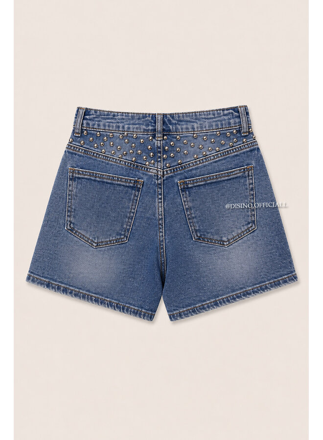 BLUE - 'DANI SHORT' - STRETCH STUDS DENIM SHORT