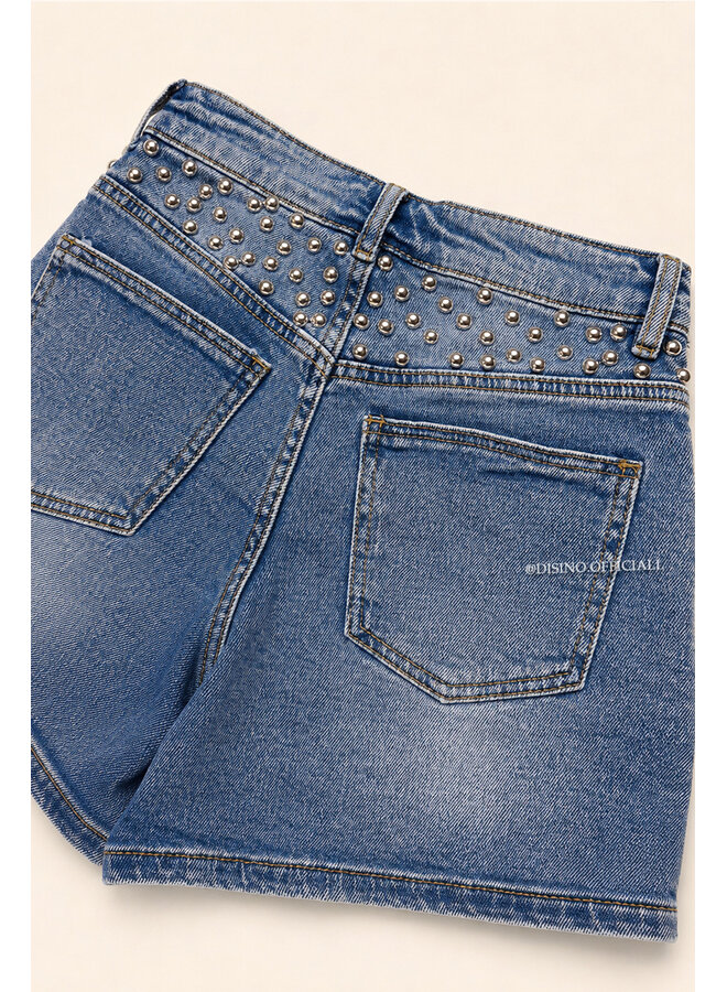 BLUE - 'DANI SHORT' - STRETCH STUDS DENIM SHORT