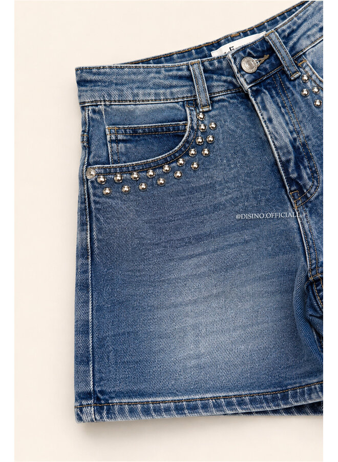 BLUE - 'DANI SHORT' - STRETCH STUDS DENIM SHORT