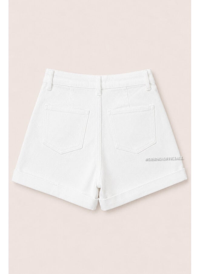 WHITE - 'LEXIE SHORTS' - WAIST DETAIL PERFECT STRETCH DENIM SHORTS