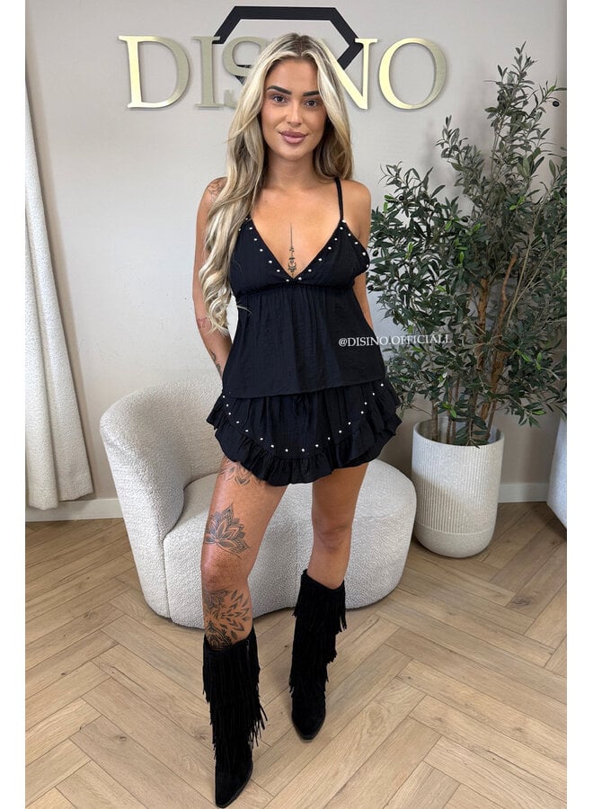 BLACK - 'GAYA SET' - STUDS TOP + SKORT SET