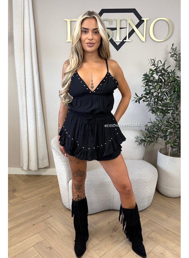 BLACK - 'GAYA SET' - STUDS TOP + SKORT SET