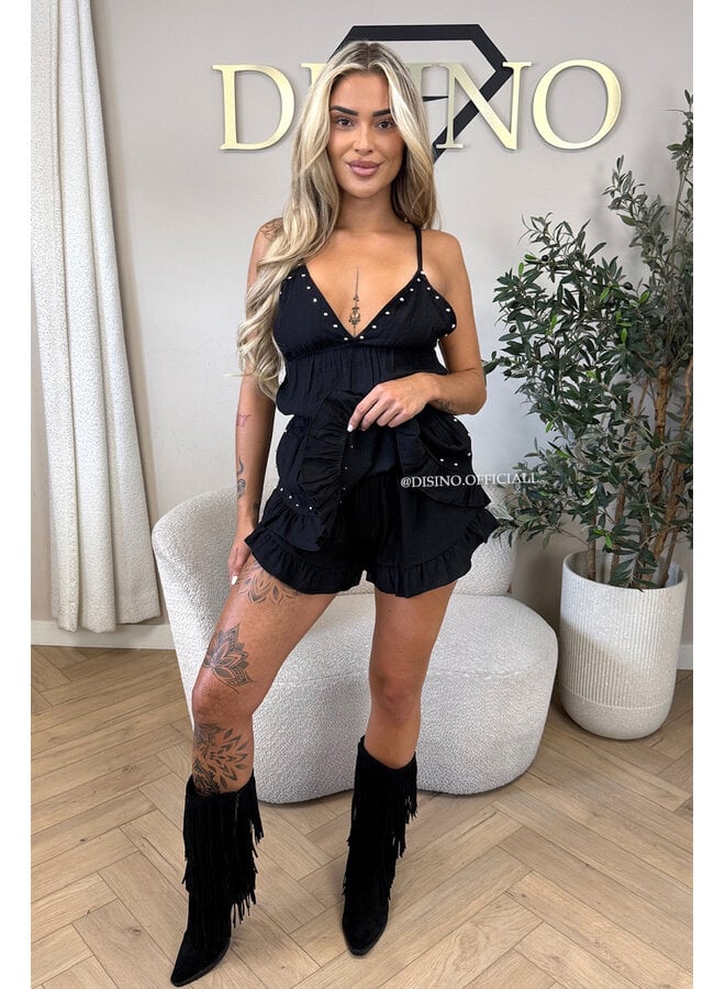 BLACK - 'GAYA SET' - STUDS TOP + SKORT SET