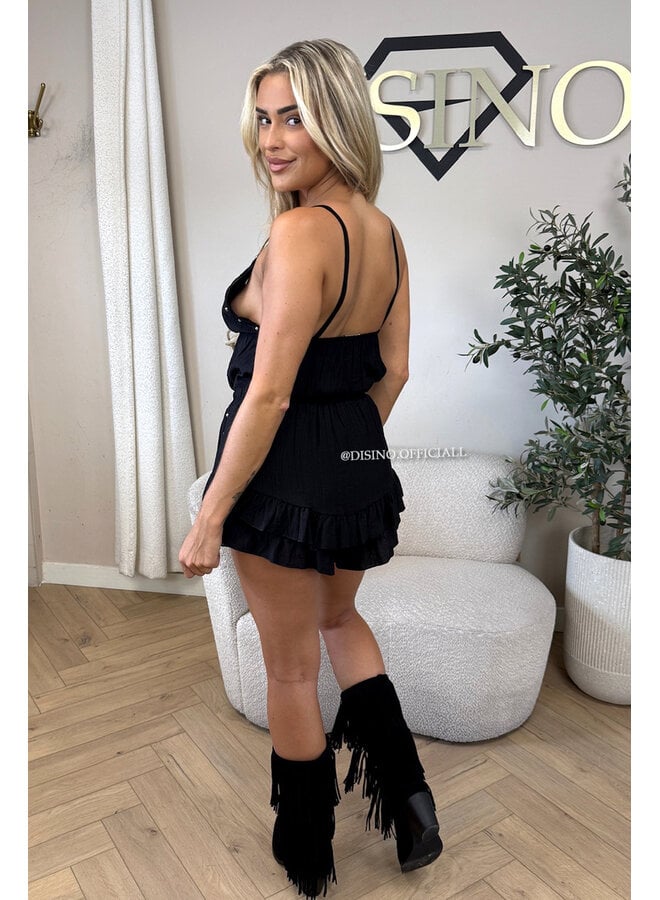 BLACK - 'GAYA SET' - STUDS TOP + SKORT SET