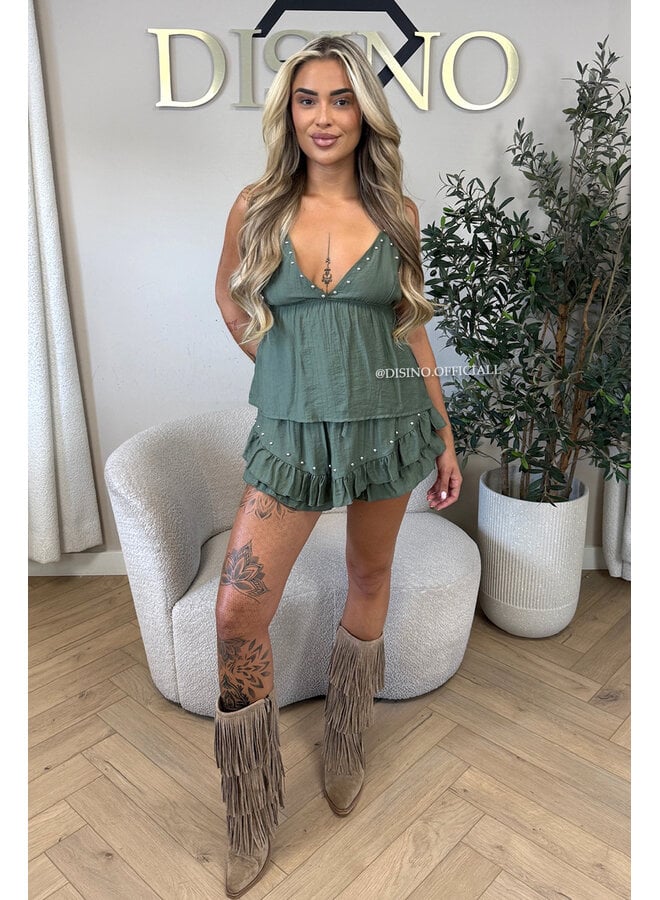 ARMY GREEN - 'GAYA SET' - STUDS TOP + SKORT SET