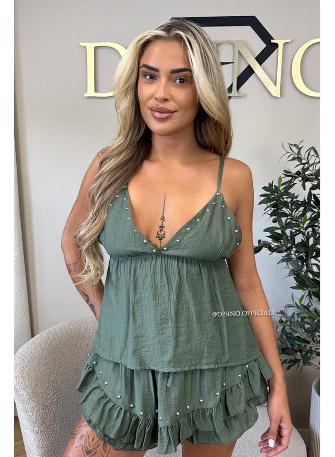 ARMY GREEN - 'GAYA SET' - STUDS TOP + SKORT SET