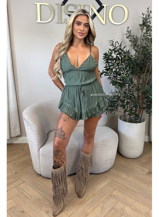 ARMY GREEN - 'GAYA SET' - STUDS TOP + SKORT SET
