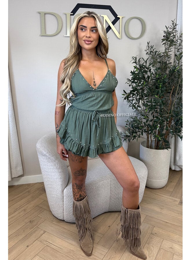 ARMY GREEN - 'GAYA SET' - STUDS TOP + SKORT SET