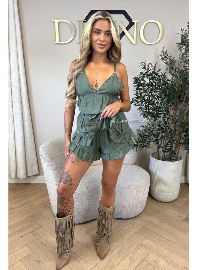 ARMY GREEN - 'GAYA SET' - STUDS TOP + SKORT SET