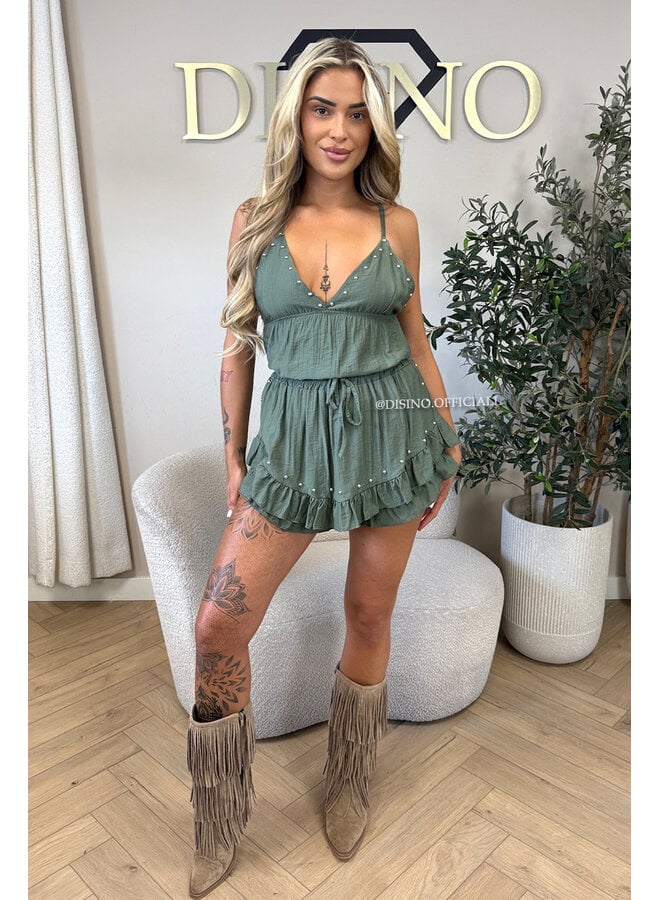 ARMY GREEN - 'GAYA SET' - STUDS TOP + SKORT SET