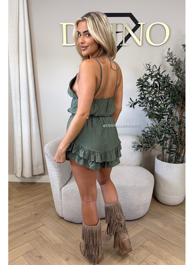 ARMY GREEN - 'GAYA SET' - STUDS TOP + SKORT SET