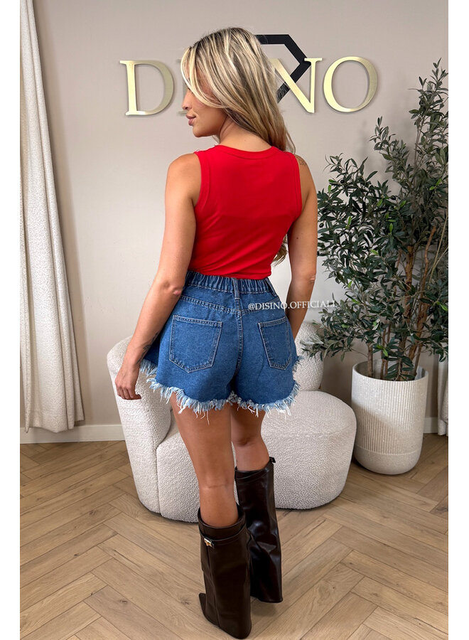 RED - 'GRACE TOP' - STUDS HALTER TOP