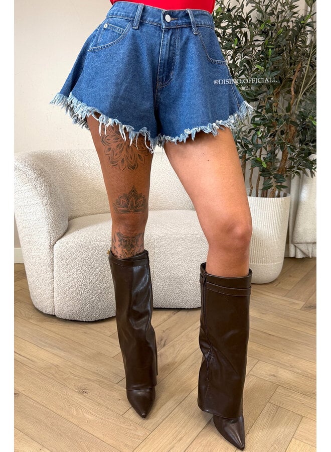 BLUE - 'LUNA SHORT' - FRAYED DENIM SHORT