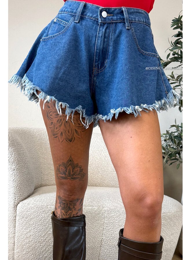 BLUE - 'LUNA SHORT' - FRAYED DENIM SHORT
