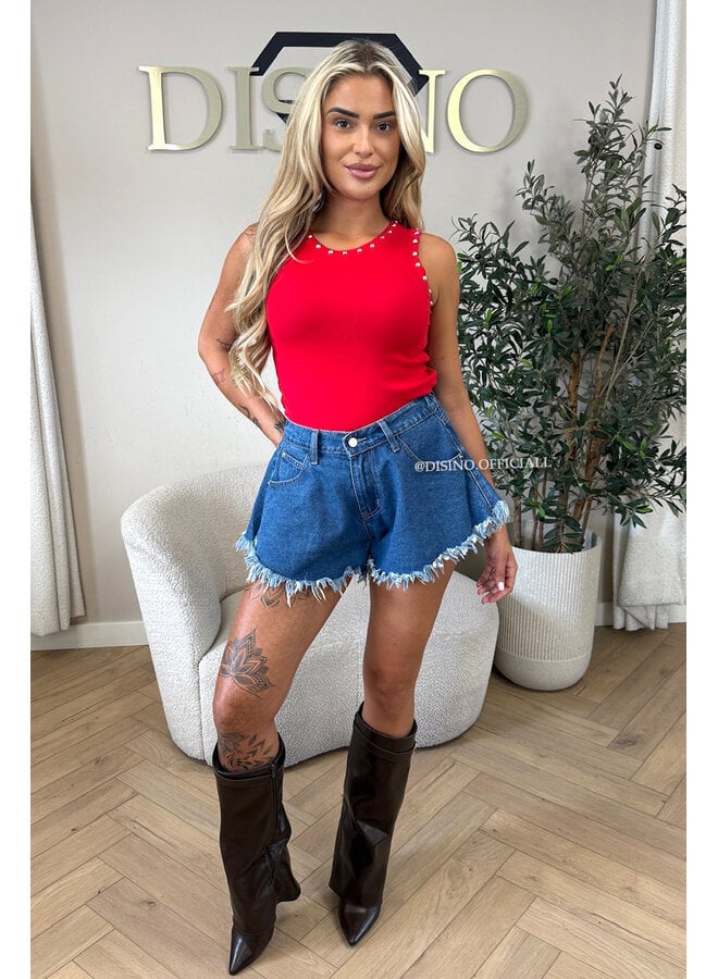 BLUE - 'LUNA SHORT' - FRAYED DENIM SHORT