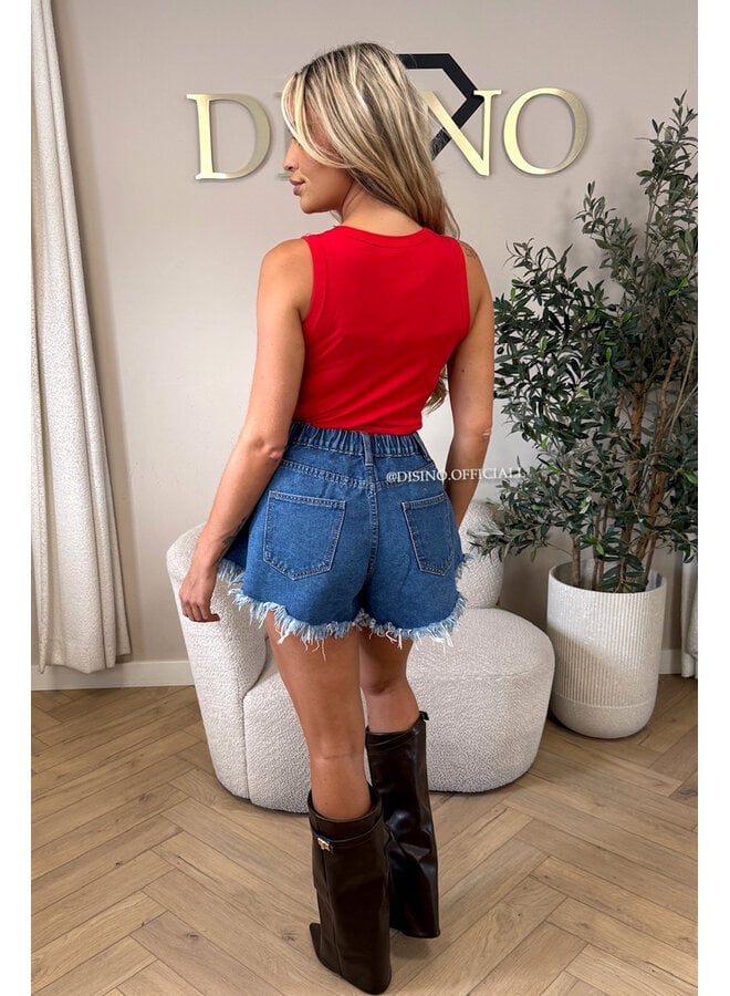 BLUE - 'LUNA SHORT' - FRAYED DENIM SHORT