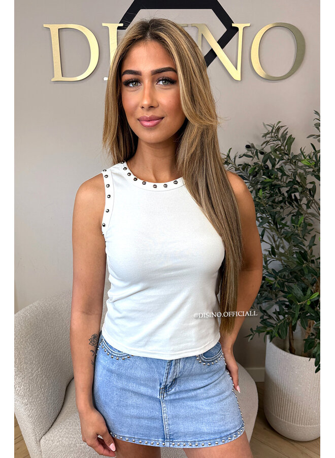 WHITE - 'GRACE TOP' - STUDS HALTER TOP