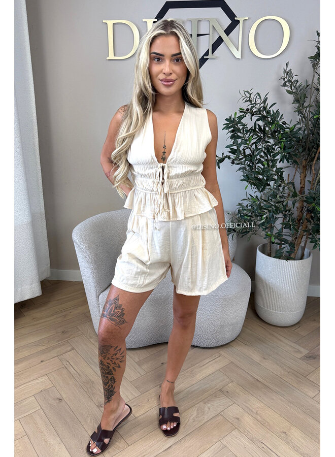 BEIGE - 'DELANI SHORT SET' - COASTAL CHIC SUMMER TOP + SHORT SET