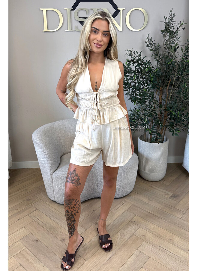 BEIGE - 'DELANI SHORT SET' - COASTAL CHIC SUMMER TOP + SHORT SET