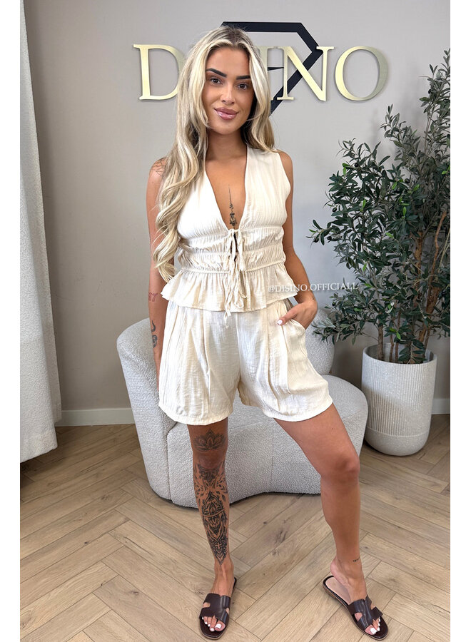 BEIGE - 'DELANI SHORT SET' - COASTAL CHIC SUMMER TOP + SHORT SET
