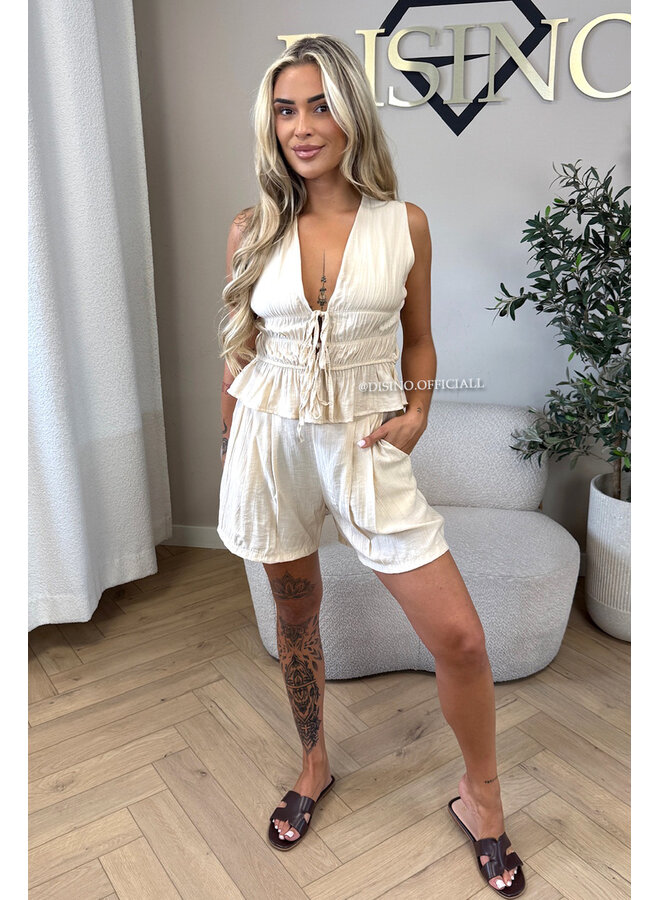 BEIGE - 'DELANI SHORT SET' - COASTAL CHIC SUMMER TOP + SHORT SET