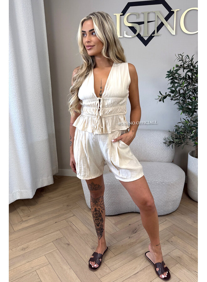 BEIGE - 'DELANI SHORT SET' - COASTAL CHIC SUMMER TOP + SHORT SET
