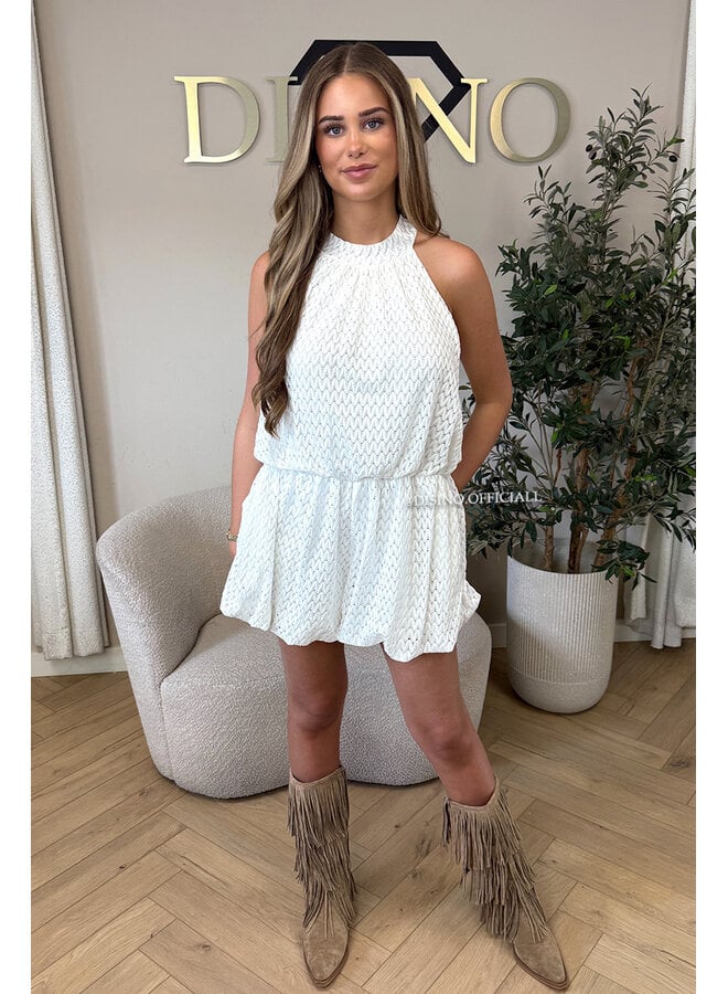 WHITE - 'ESTELLE PLAYSUIT' - CROCHET LACE PLAYSUIT