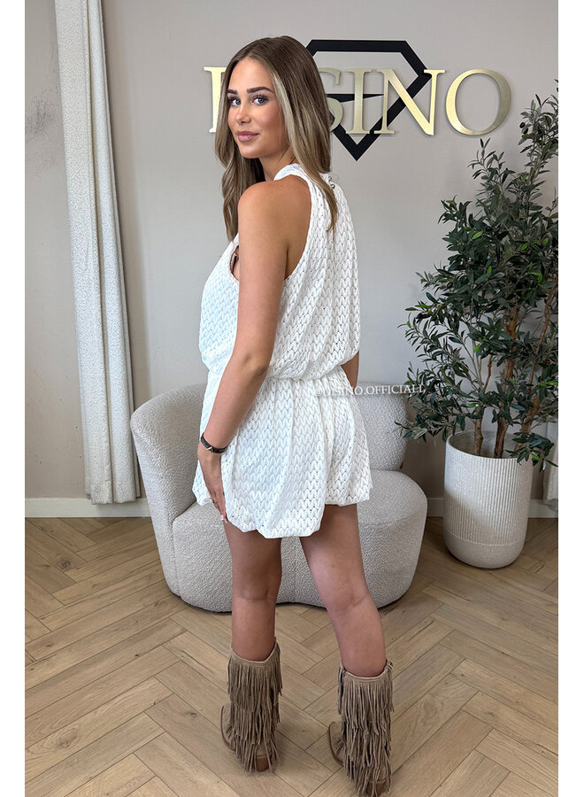 WHITE - 'ESTELLE PLAYSUIT' - CROCHET LACE PLAYSUIT