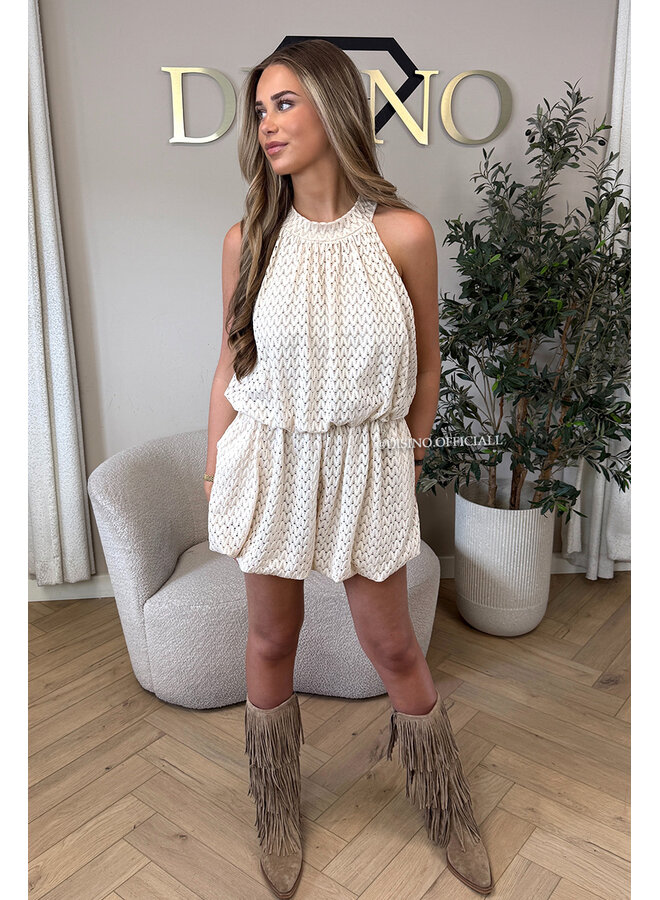 BEIGE - 'ESTELLE PLAYSUIT' - CROCHET LACE PLAYSUIT