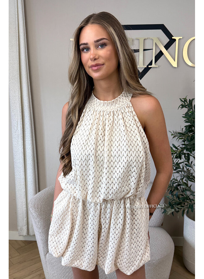 BEIGE - 'ESTELLE PLAYSUIT' - CROCHET LACE PLAYSUIT
