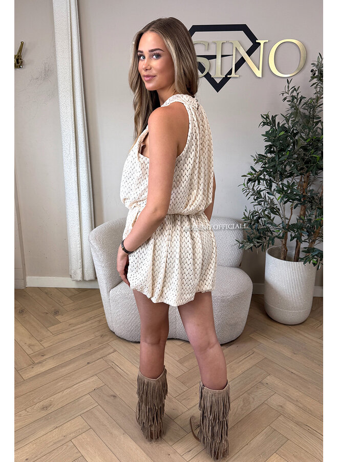 BEIGE - 'ESTELLE PLAYSUIT' - CROCHET LACE PLAYSUIT