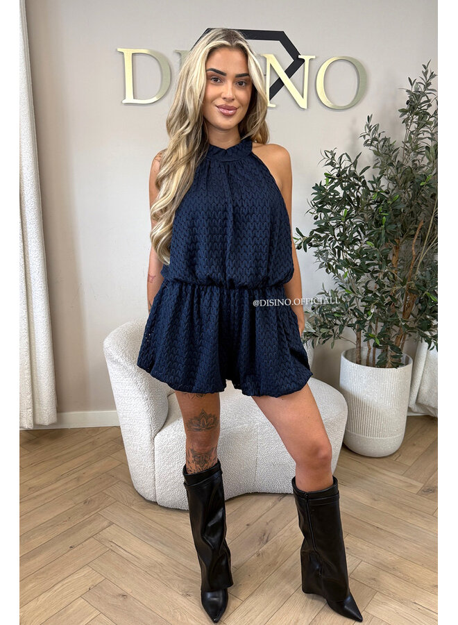 NAVY BLUE - 'ESTELLE PLAYSUIT' - CROCHET LACE PLAYSUIT