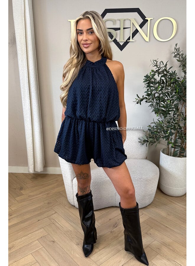 NAVY BLUE - 'ESTELLE PLAYSUIT' - CROCHET LACE PLAYSUIT