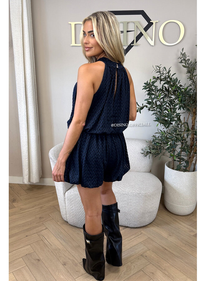 NAVY BLUE - 'ESTELLE PLAYSUIT' - CROCHET LACE PLAYSUIT