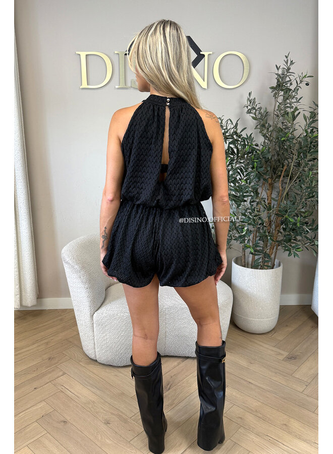 BLACK - 'ESTELLE PLAYSUIT' - CROCHET LACE PLAYSUIT