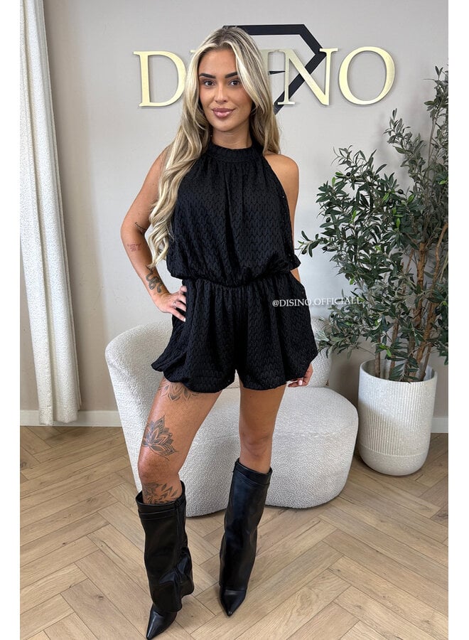 BLACK - 'ESTELLE PLAYSUIT' - CROCHET LACE PLAYSUIT