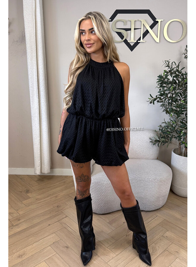 BLACK - 'ESTELLE PLAYSUIT' - CROCHET LACE PLAYSUIT