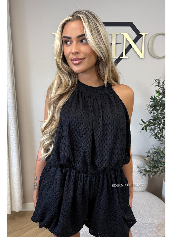 BLACK - 'ESTELLE PLAYSUIT' - CROCHET LACE PLAYSUIT