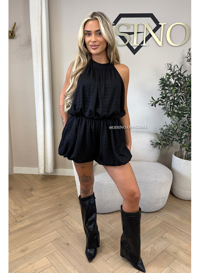 BLACK - 'ESTELLE PLAYSUIT' - CROCHET LACE PLAYSUIT