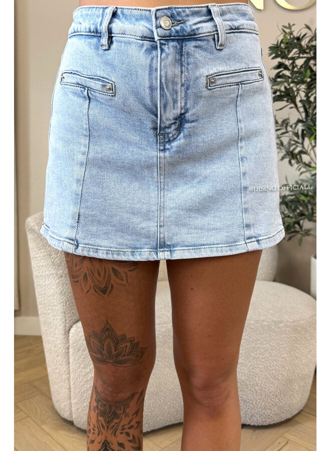 LIGHT BLUE - 'EMMA SKORT' - STRETCH DENIM SKORT
