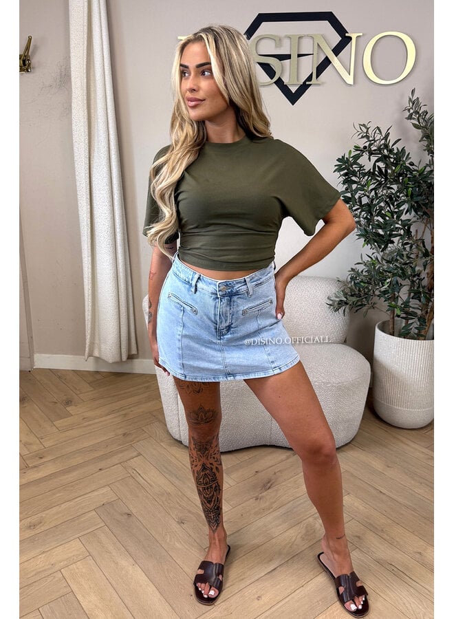 LIGHT BLUE - 'EMMA SKORT' - STRETCH DENIM SKORT