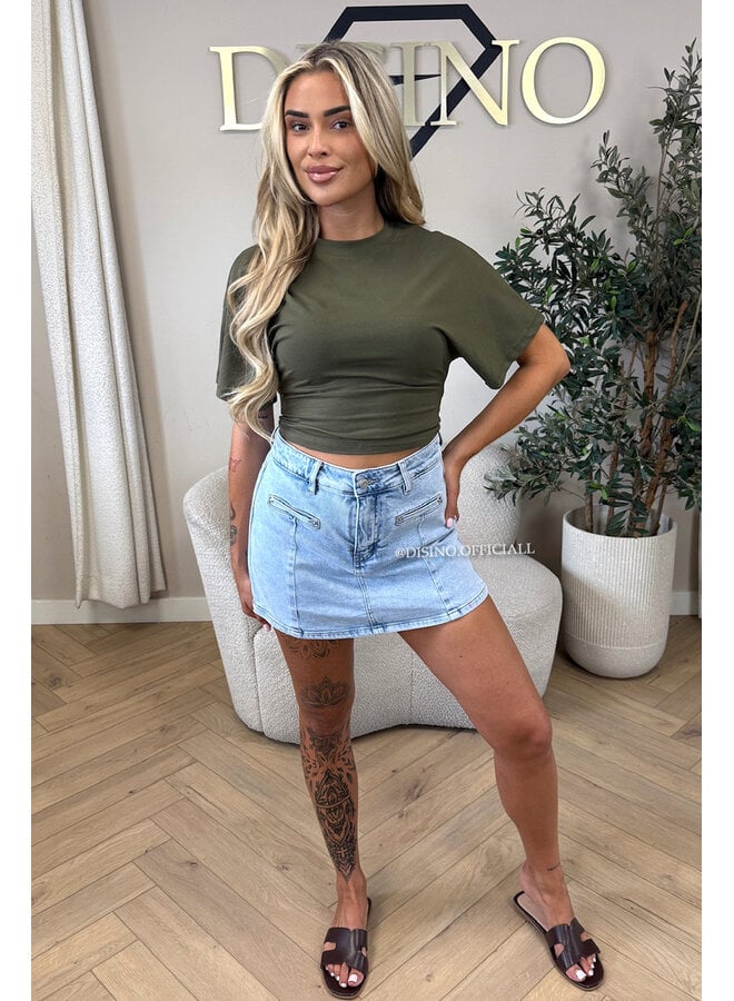LIGHT BLUE - 'EMMA SKORT' - STRETCH DENIM SKORT