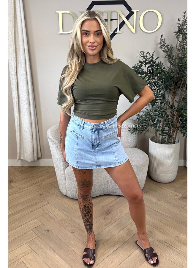 LIGHT BLUE - 'EMMA SKORT' - STRETCH DENIM SKORT