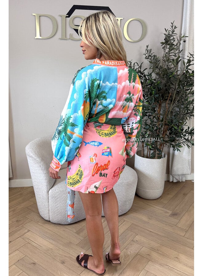 LIGHT BLUE - 'SAVANNAH DRESS' - WRAP ON TROPICAL DRESS