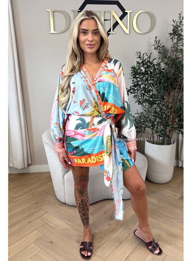 LIGHT BLUE - 'SAVANNAH DRESS' - WRAP ON TROPICAL DRESS
