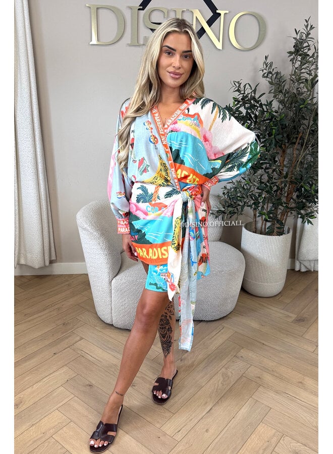 LIGHT BLUE - 'SAVANNAH DRESS' - WRAP ON TROPICAL DRESS