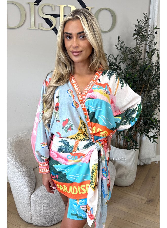 LIGHT BLUE - 'SAVANNAH DRESS' - WRAP ON TROPICAL DRESS