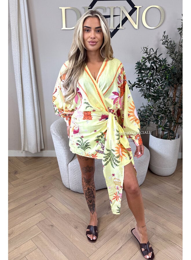 YELLOW - 'SAVANNAH DRESS' - WRAP ON TROPICAL DRESS